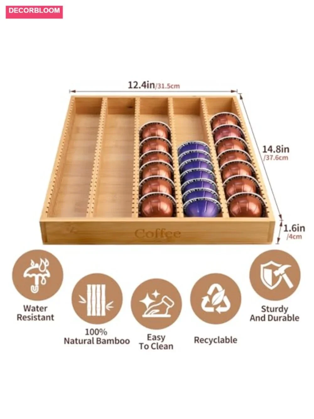 Bamboo Coffee Pod Storage Drawer Insert K Cup Holder Organizer for Nespresso